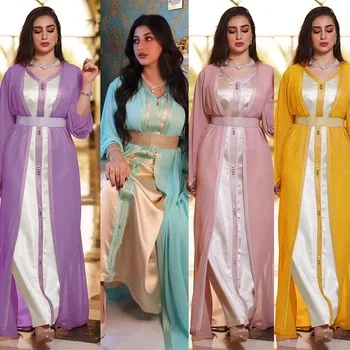 Orta Doğu Müslüman Setleri Etnik Elbiseler Şifon Fas Kaftan Abayas Kadınlar için İki Parçalı Setleri Vestidos Arabes Dubai Y Turcos