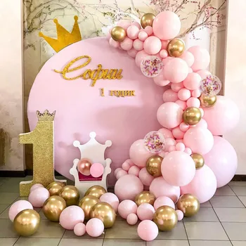 Pembe Balon Garland Kemer Kiti Pastel Macaron Balonlar Konfeti Düğün Doğum Günü Partisi Dekorasyon Kız Vaftiz Bebek Duş Dekor
