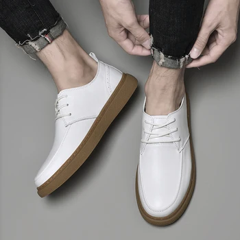 Basit Küçük Beyaz Ayakkabı erkek Oxford Ayakkabı Çok Yönlü Kalın Tabanlar Commuting seyahat ayakkabısı erkek Hakiki Deri rahat ayakkabılar