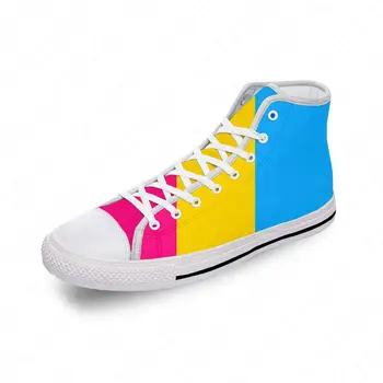 Eşcinsellik Eşcinsel gurur bayrağı Komik Beyaz Kumaş Moda 3D Baskı Yüksek Top kanvas ayakkabılar Erkekler Kadınlar Hafif Nefes Spor Ayakkabı