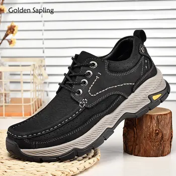 Altın Fidan Rahat Açık ayakkabı Erkekler hakiki deri makosenler platform ayakkabılar Retro gündelik erkek ayakkabısı Rahat Moccasins