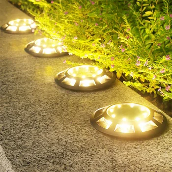 Açık Güneş Enerjili zemin aydınlatması IP65 Su Geçirmez 16 LED gömülü ışıklar Güverte Yard Driveway Çim Bahçe Dekorasyon Lambası