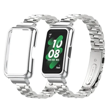 Paslanmaz Çelik watchband Huawei Band 8 7 Bant Metal Kayış İçin Huawei Band 6 6 Pro Bileklik Kılıf Koruyucu krom çerçeve Kemer