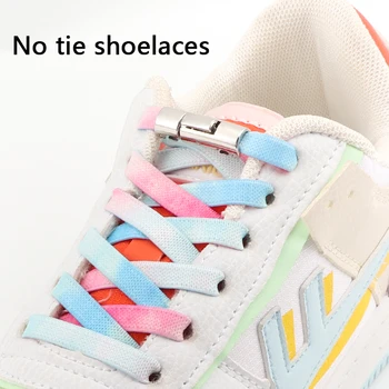Yeni Elastik danteller Sneakers Basın Kilit Ayakabı bağları olmadan 8MM Geniş Daireler Hiçbir Kravat Ayakkabı bağcıkları Çocuklar Yetişkin Gökkuşağı Kauçuk Ayakkabı Bağı