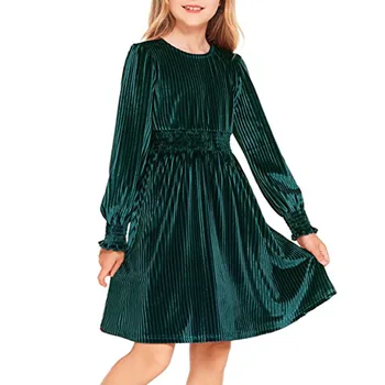 Çocuk Yeni Elbise Kız Uzun Kollu Kadife Orta uzunlukta Sonbahar / Kış Doğum Günü Retro Prenses Elbise