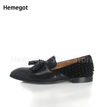 Bahar Zarif Lüks Deri erkek ayakkabıları Perçin Gerçek Deri Ayakkabı Pist Siyah Ofis Artı Boyutu Erkekler Elbise Ayakkabı Artı Boyutu 46