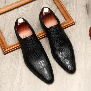 Italya Tarzı Erkek Oxford Hakiki Deri El Yapımı Elbise Ayakkabı Erkekler Lace Up Sivri Burun Düğün Ofis Iş Resmi Ayakkabı