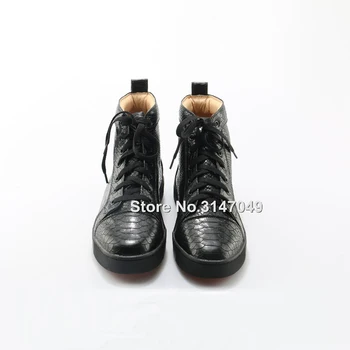 Siyah Yüksek Üst Erkekler rahat ayakkabılar Hakiki Deri Lace Up Yılan Zapatos De Los Hombres Ayakkabı Artı Boyutu Su Geçirmez Eğlence Ayakkabı