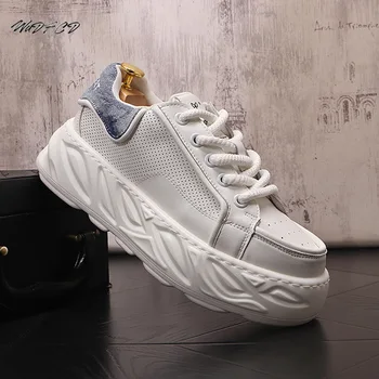 Lüks Tıknaz Sneaker Erkekler Tasarımcı spor salonu ayakkabısı Moda Rahat Hakiki Deri İnek Derisi Nefes Yüksekliği Artan platform ayakkabılar