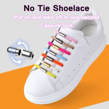 Elastik Ayakabı Düz Hiçbir Kravat Ayakkabı bağcıkları Moda Hızlı Metal Kilit Ayakkabı Bağı Çocuklar Yetişkin Sneakers Güvenlik Tembel Danteller Unisex 1 Çift