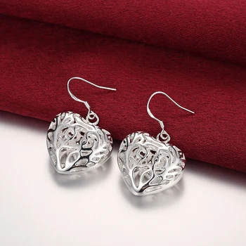 Yeni 925 Ayar Gümüş Güzel romantik hollow kalp Küpe Kadınlar için Moda düğün parti Tatil hediyeler asil Takı