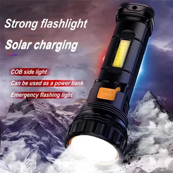 Güneş LED el feneri su geçirmez açık flaş ışığı 1000 lümen şarj edilebilir güneş / USB şarj acil Durum kaynağı Strobe