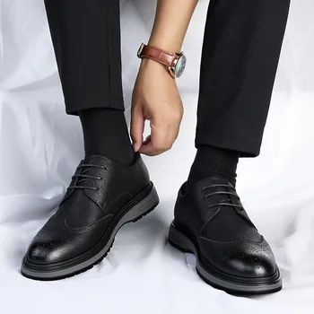 Klasik El İşi erkek Oxford Ayakkabı Dana Derisi Deri Brogue Elbise Ayakkabı İş Resmi Ayakkabı Erkek Günlük Gidip rahat ayakkabılar