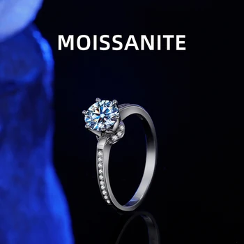 2023 1ct D Renk Gerçekten Mozanit taş Yüzük 925 Ayar gümüş Altı pençeleri Alyans Kadınlar İçin Yıldönümü Güzel Takı