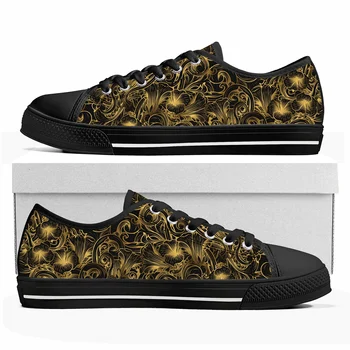 Lüks Altın Çiçek Barok Düşük Üst Sneakers Mens Womens Genç Kanvas Sneaker çift rahat ayakkabılar Özelleştirmek DIY Ayakkabı