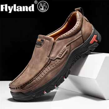 FLYLAND Hakiki deri ayakkabı erkek mokasen ayakkabıları Yumuşak Inek Deri Erkek rahat ayakkabılar Yeni Erkek Ayakkabı Siyah Kahverengi Slip-on artı BOYUTU 50