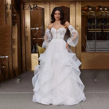 Tilxlear A-Line düğün elbisesi Organze Tül Aplikler Sevgiliye Ayrılabilir Kollu Modern gelin kıyafeti 2023 Vestido De Noiva