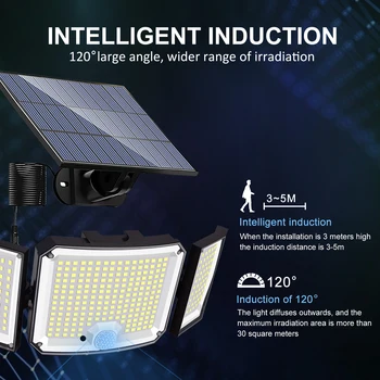 Güneş ışıkları açık 346 LED güneş enerjili güvenlik ışıkları duvar lambası IP65 su geçirmez hareket sensörü uzaktan sokak lambası bahçe