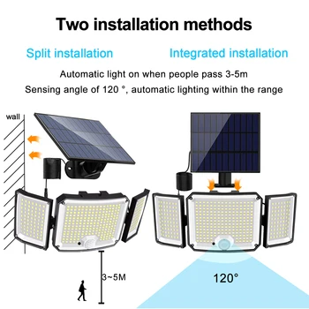 Güneş ışıkları açık 346 LED güneş enerjili güvenlik ışıkları duvar lambası IP65 su geçirmez hareket sensörü uzaktan sokak lambası bahçe