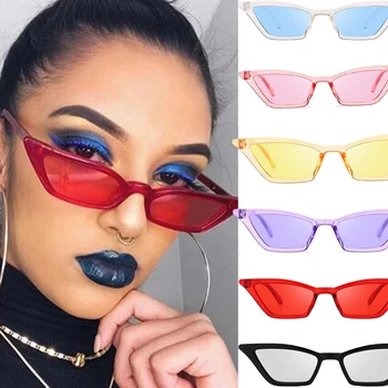 Renkli şeffaf gözler Trendy şeffaf Vintage gözlük güneş gözlüğü şeker renk güneş gözlüğü bayanlar için