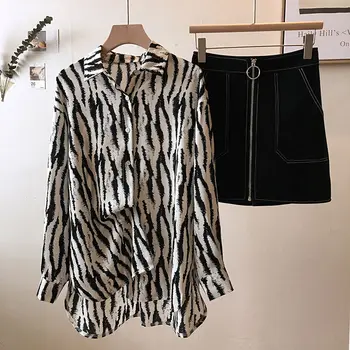 Bahar Yeni Uzun Kollu Vintage Zebra Baskı Bluzlar Tüm Maç Gevşek Düğme Dip Üstleri Kore Gençlik Sadelik Kadın Giyim