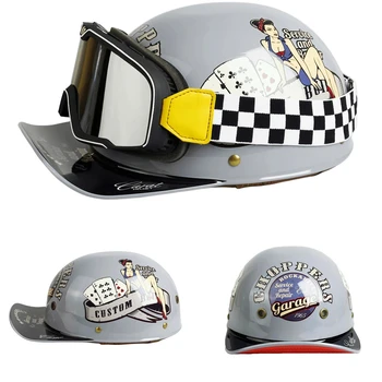 Retro Motosiklet Kask Scooter beyzbol şapkası Vintage Açık Yüz Yarım Şapka Kask Erkekler Kadınlar Chopper Elektrikli Motosiklet Cruiser