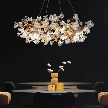 Modern lüks kristal avizeler sanat altın kolye ışık dekor uzun / yuvarlak asılı lamba yemek oturma odası otel salonu Droplight