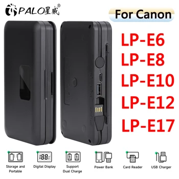 PALO LP E6 LP E8 LP E10 LP E12 LP E17 Kamera pil şarj cihazı+3 in 1 LCD akıllı şarj cihazı Canon LP-E6 LP-E8 LP-E10 LP-E12 LP-E17