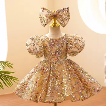 Bebek İspanyol Lolita Prenses Balo Boncuk Tasarım Doğum Günü Partisi Vaftiz Elbise Paskalya Bayramı Kızlar İçin Elbiseler 