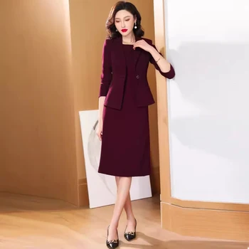 Yeni Ofis Bayan Elbise Takım Elbise Kadın İlkbahar Sonbahar Moda Zarif İnce Tek Düğme Blazer ve Kolsuz Elbise İş elbisesi