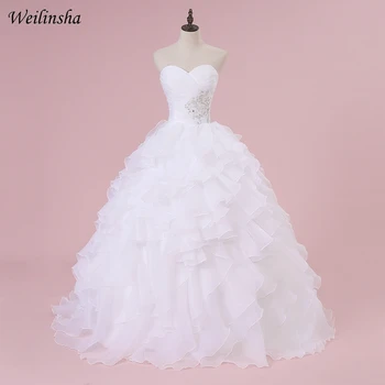 Weilinsha Stokta Korse düğün elbisesi Sevgiliye Kolsuz Balo Ruffles Organze Gelin Gelinlikler Robe De Mariage