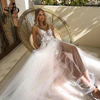 SoDigne SoDigne Boho Gelinlikler 2023 3D Çiçek Seksi Dantel V Boyun düğün elbisesi Plaj Gelin Elbise vestidos de novia