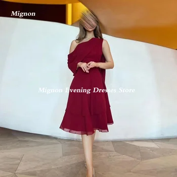 Mignon A-line Şifon Balo elbisesi Tek omuz Akşam Diz Boyu Resmi Fırfır Zarif Parti Elbiseler Kadınlar için 2023