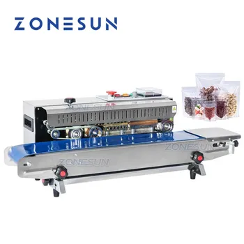 ZONESUN FR-900 Paslanmaz Çelik Otomatik Sürekli film yapıştırma makinesi, plastik torba paketleme makinesi, Genişletilmiş gıda bant mühürleyen