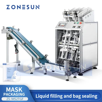 ZONESUN Sıvı Dolum Torba Mühürleme Makinesi ZS-MS2TGF Otomatik Manyetik Pompa Dolgu Kozmetik Yüz Maskesi Üretim Ambalajı