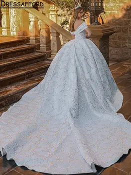 Romantik Boncuk Kristal Prenses Dubai Balo Gelinlik Kapalı Omuz Payetli Suudi Arapça gelin kıyafeti