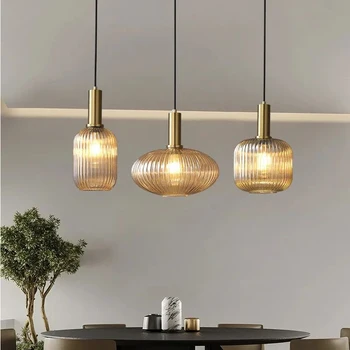 Iskandinav cam kolye ışıkları yaratıcı oturma odası restoran lamba basit renkli başucu lambası LED E27 ışık Retro avizeler