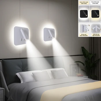 10 W kapalı led duvar lambası 360 derece ayarlanabilir duvar aplik oturma odası yatak odası gece ışıkları 2 in 1 okuma spot anahtarı