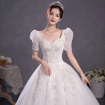 2023 Yeni Basit düğün elbisesi Tekne Boyun Kısa Kollu Gelin Elbise Çiçek Baskı Vestido De Noiva Balo Artı Boyutu Özel Yapılmış