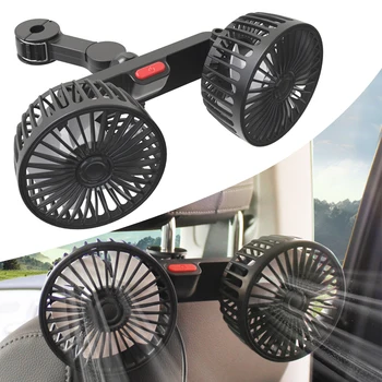 5v Çift başlı araba fanı 360 Derece Rotasyon Kademesiz Hız Kontrolü Otomatik Hava Soğutma Fanı Hava Sirkülasyon Fanı Ev Ofis