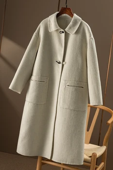 uzun ceket kadın yün moda tasarımı 2023 yeni sonbahar dış giyim sıcak kalın ceket yüksek kalite