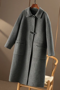 uzun ceket kadın yün moda tasarımı 2023 yeni sonbahar dış giyim sıcak kalın ceket yüksek kalite