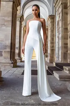 Straplez Krep düğün elbisesi فساتين السهرة Kılıf Kat Uzunluk gelinlikler Maxi Tulum Robe de soirée Kadınlar için
