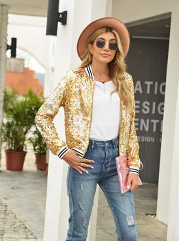 Giyim 2023 Pullu Ceketler Glitter Uzun Kollu Palto Zarif Bahar Dış Giyim Ofis Bayanlar Katı Streetwear Kadınlar İçin Doğum Günü