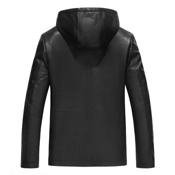 Kış Hakiki deri ceketler Erkekler Moda Siyah Gerçek Koyun Derisi Uzun Ceket Doğal Vizon Kürk Astarlı Kapşonlu Sıcak JF21223