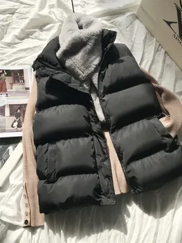 Kadın Kış Sıcak Pamuk Yastıklı Kirpi Yelek Kolsuz Parkas Ceket