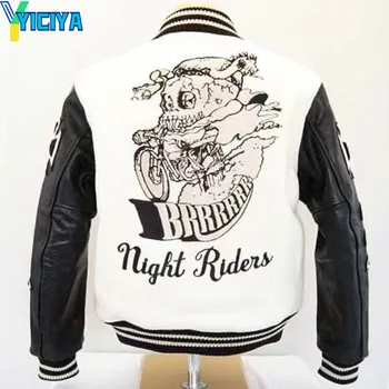 YICIYA Deri ceket varsity yarış bombacı palto Nakış kadınlar yeni kabanlar ceketler boy Amerikan motosiklet vintage