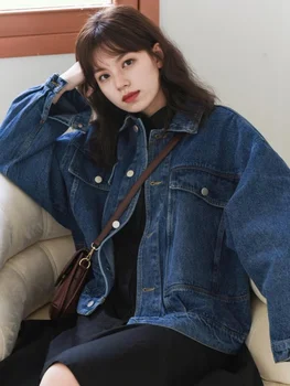 Ceketler Kadınlar Katı Moda Retro Basit Denim Tüm Maç Kore Tarzı Bahar Yıpratır Gevşek Öğrenciler Tasarım Günlük Rahat Şık