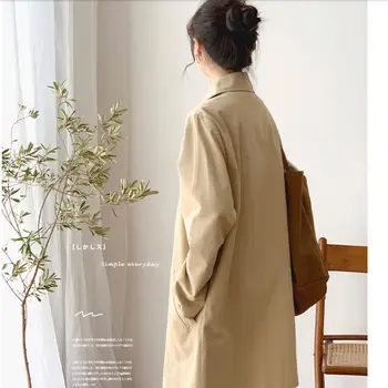 İlkbahar Sonbahar Kadınlar Casual Katı Renk Ceket Kore Ofis Sıcak Zarif Polo Yaka Vintage Paltolar Rüzgarlık Üst Ceket T56