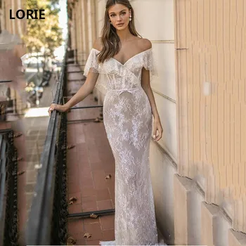 LORIE Seksi Mermaid düğün elbisesi 2019 Kapalı Yüksek Bölünmüş Omuz Dantel Gelin Elbise Gelinlikler Vestidos de novia